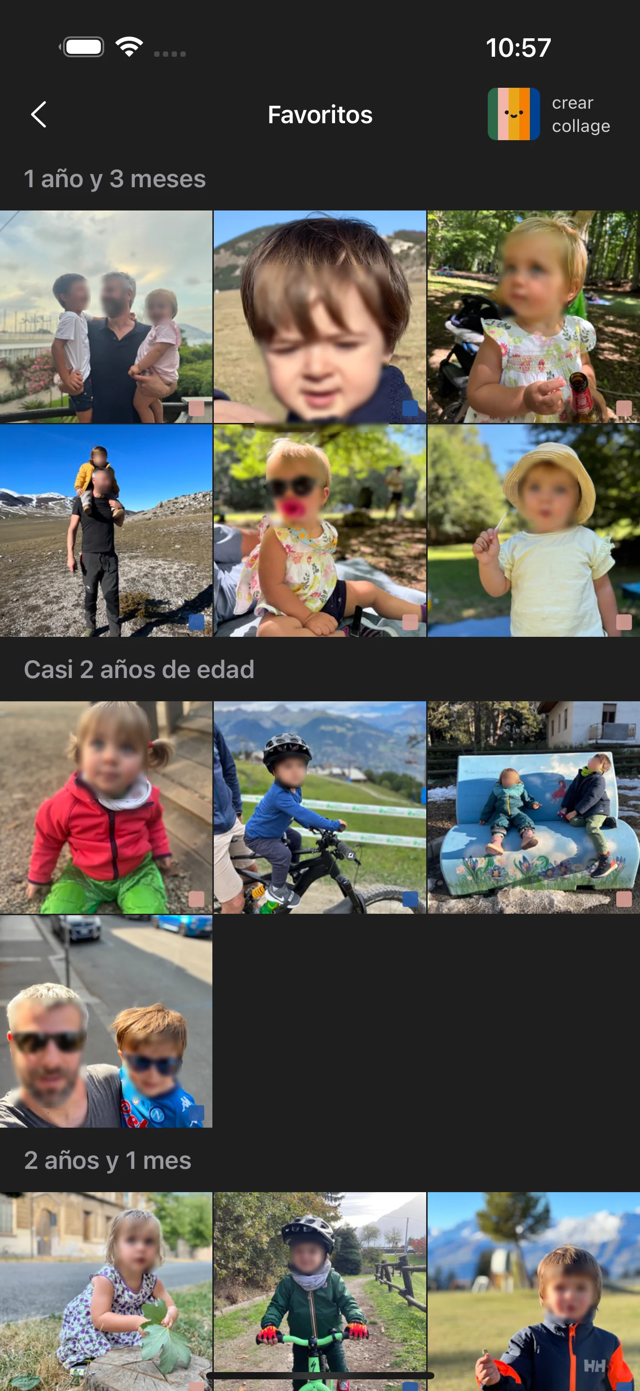 Línea de tiempo de favoritos con momentos especiales