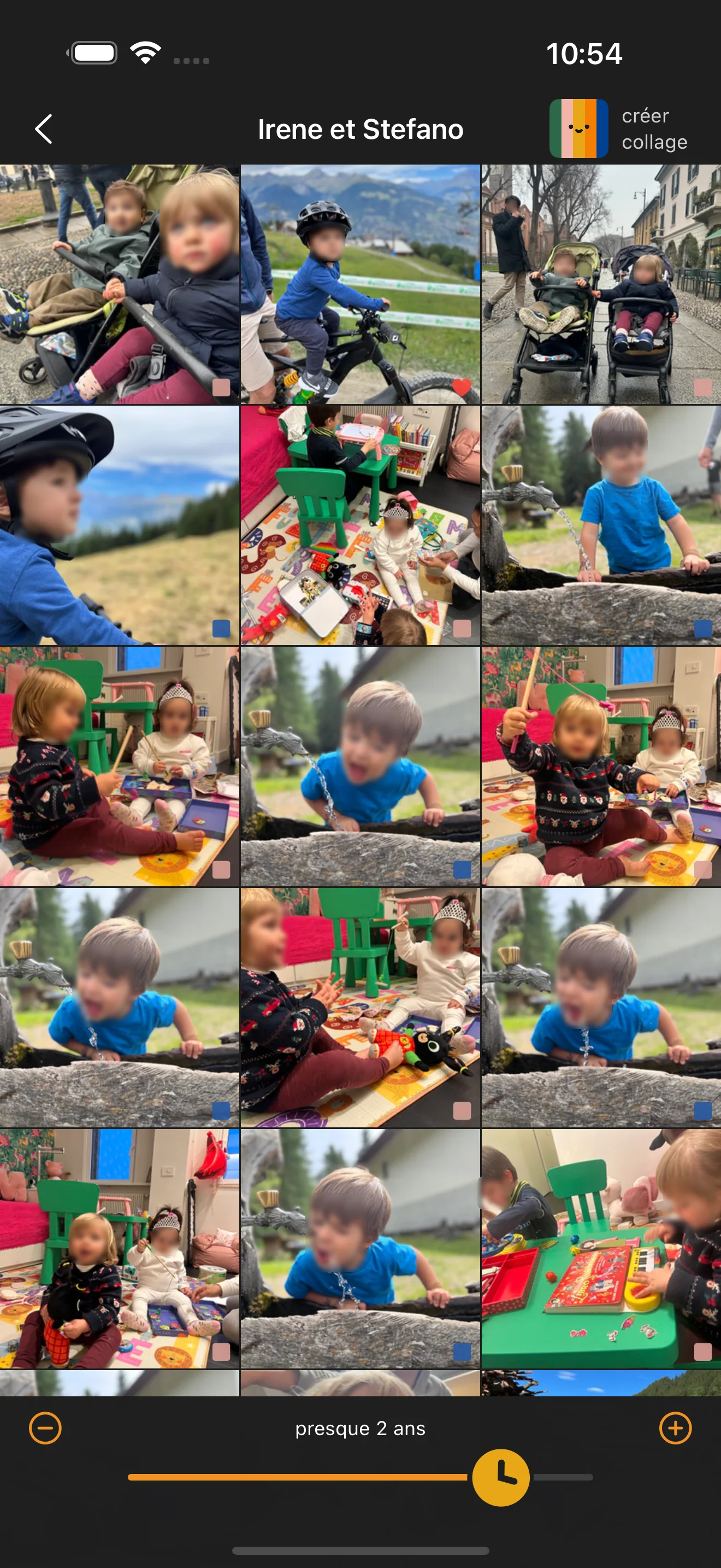 Vue chronologique comparant les enfants au même âge