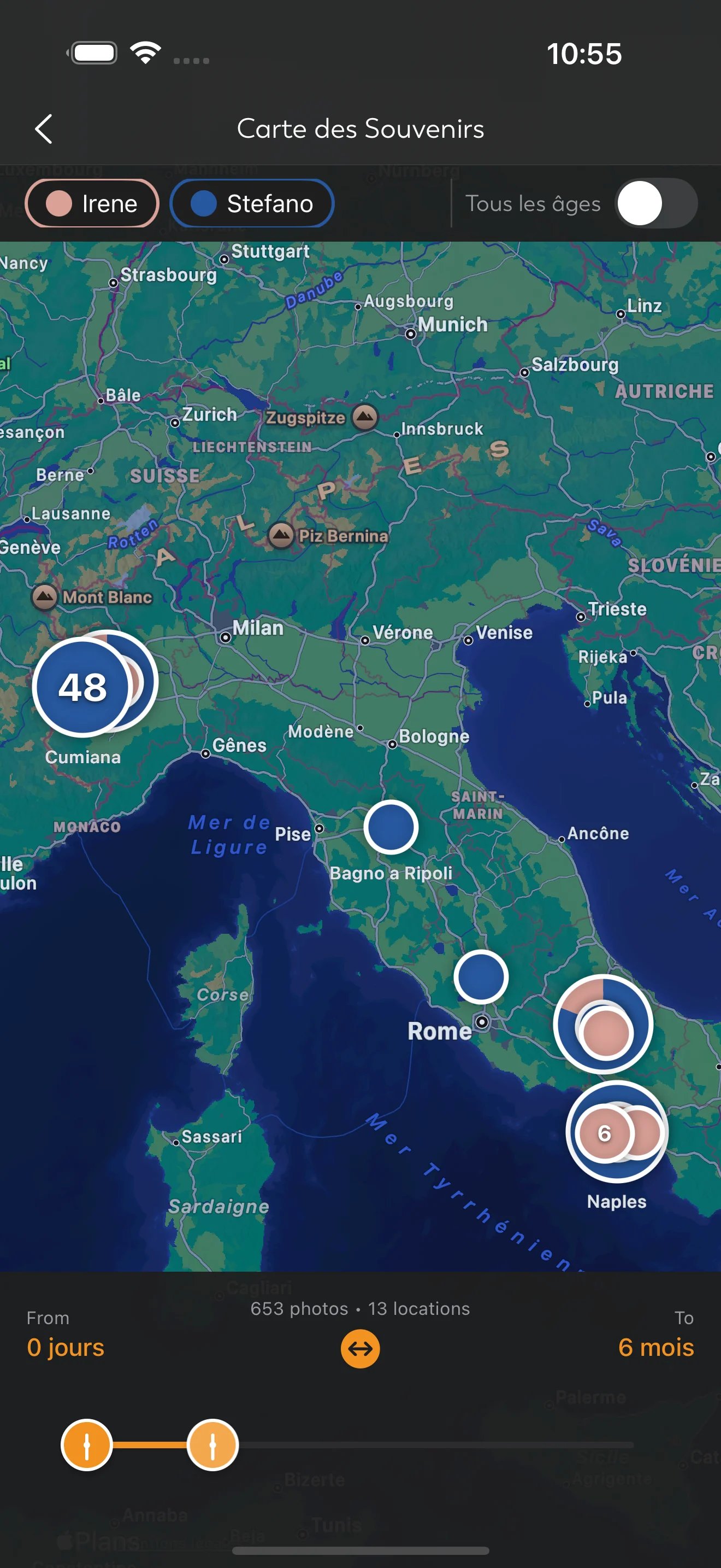 Carte des souvenirs montrant les lieux des photos