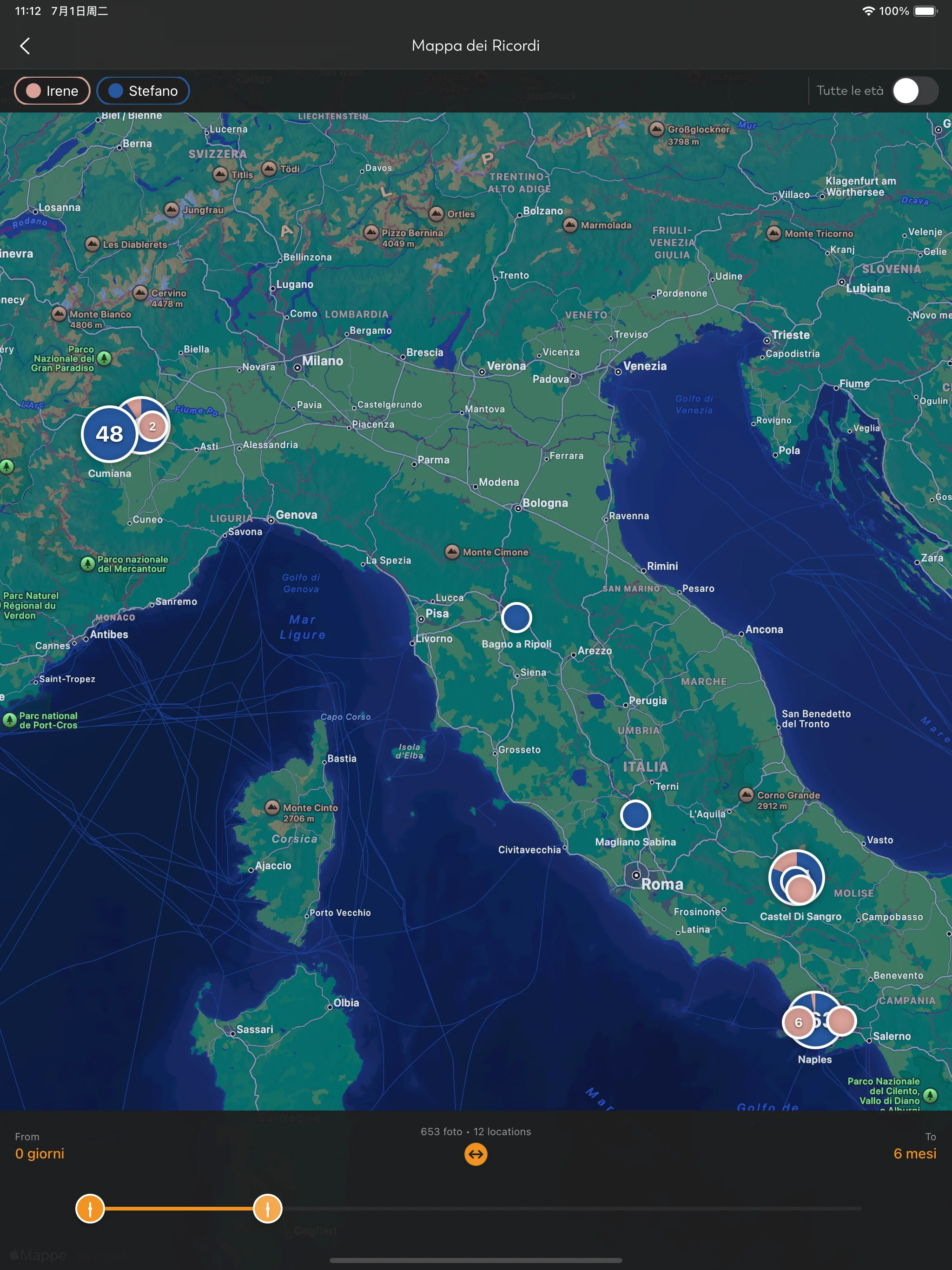 Mappa dei ricordi con posizioni delle foto