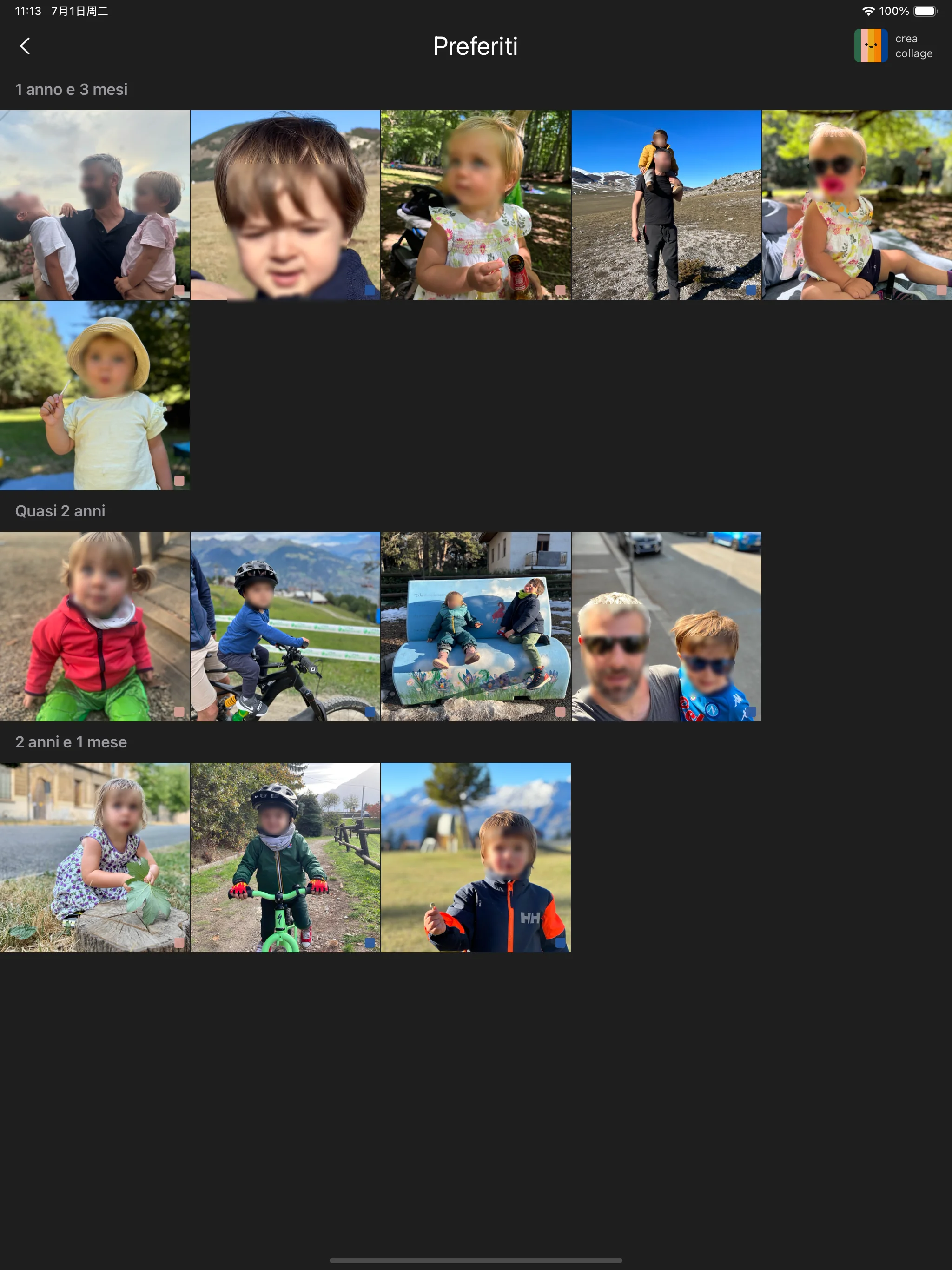 Timeline dei preferiti con momenti speciali