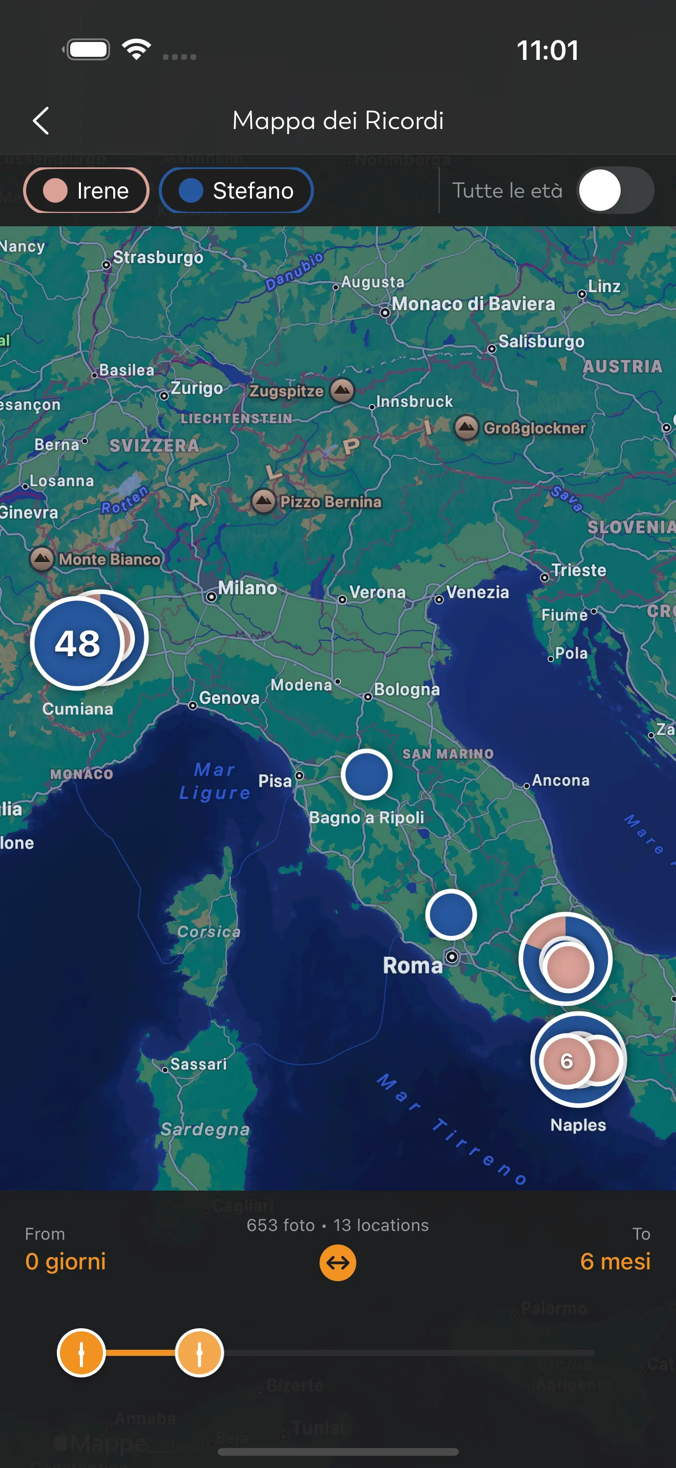 Mappa dei ricordi con posizioni delle foto