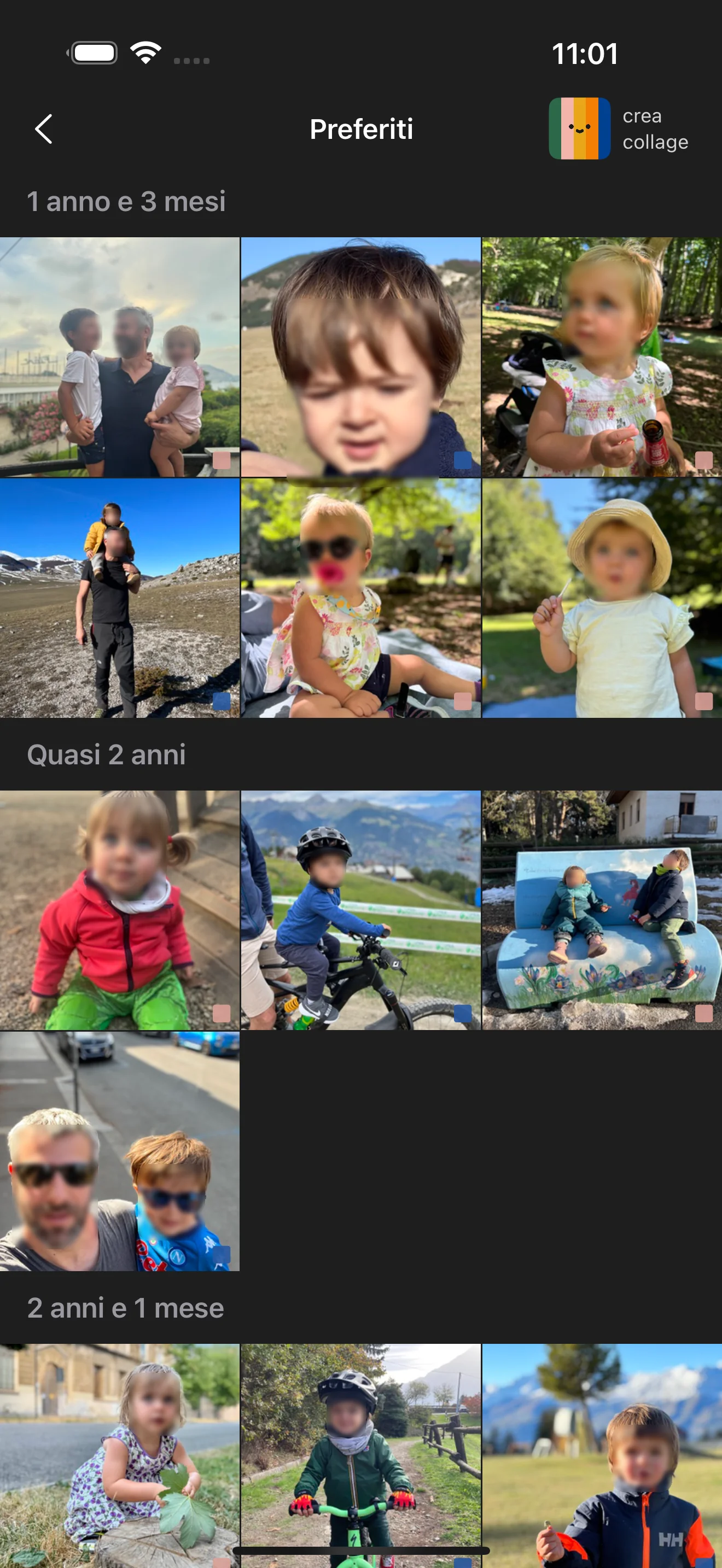 Timeline dei preferiti con momenti speciali