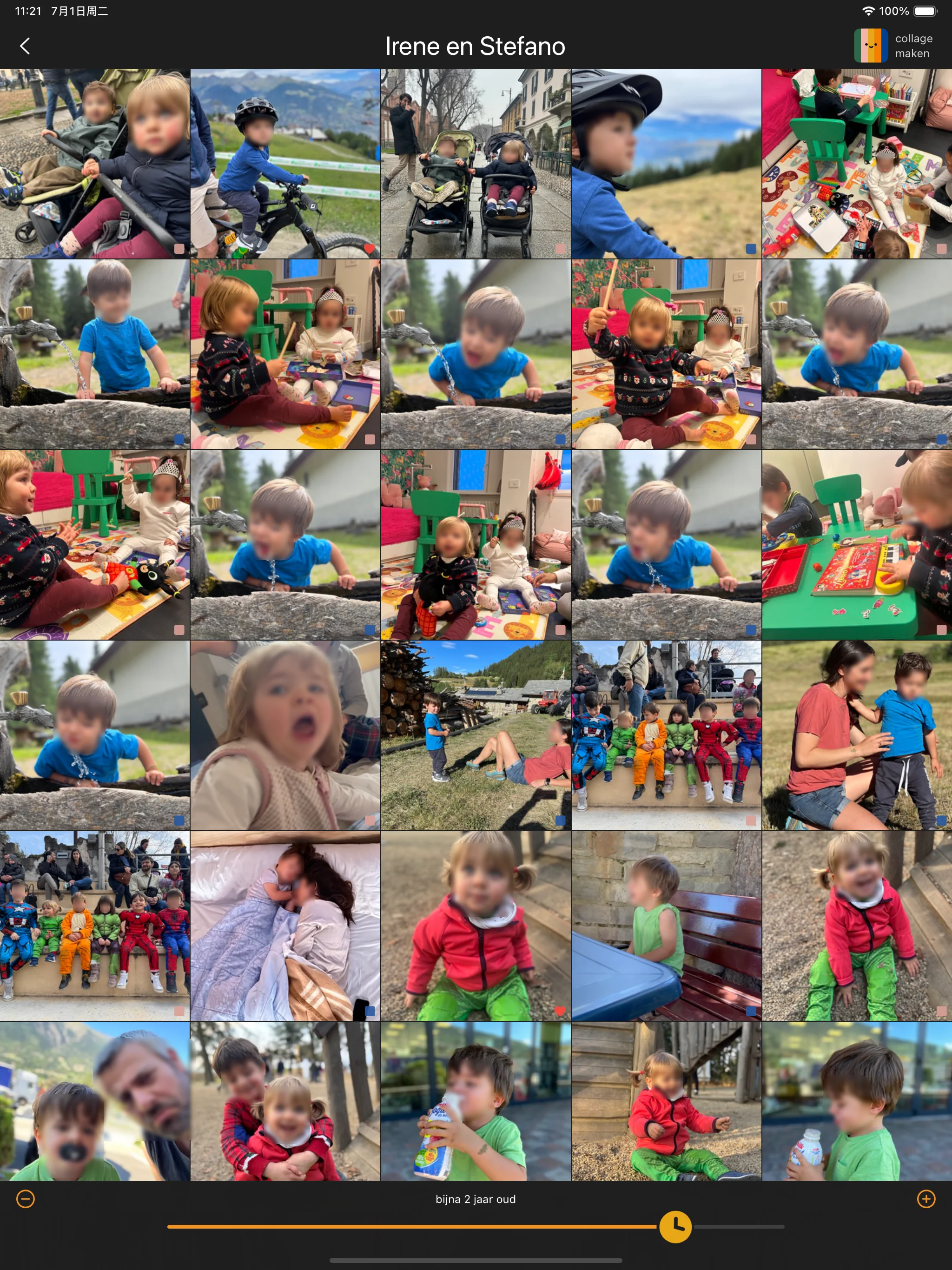 Tijdlijnweergave die kinderen op dezelfde leeftijd vergelijkt