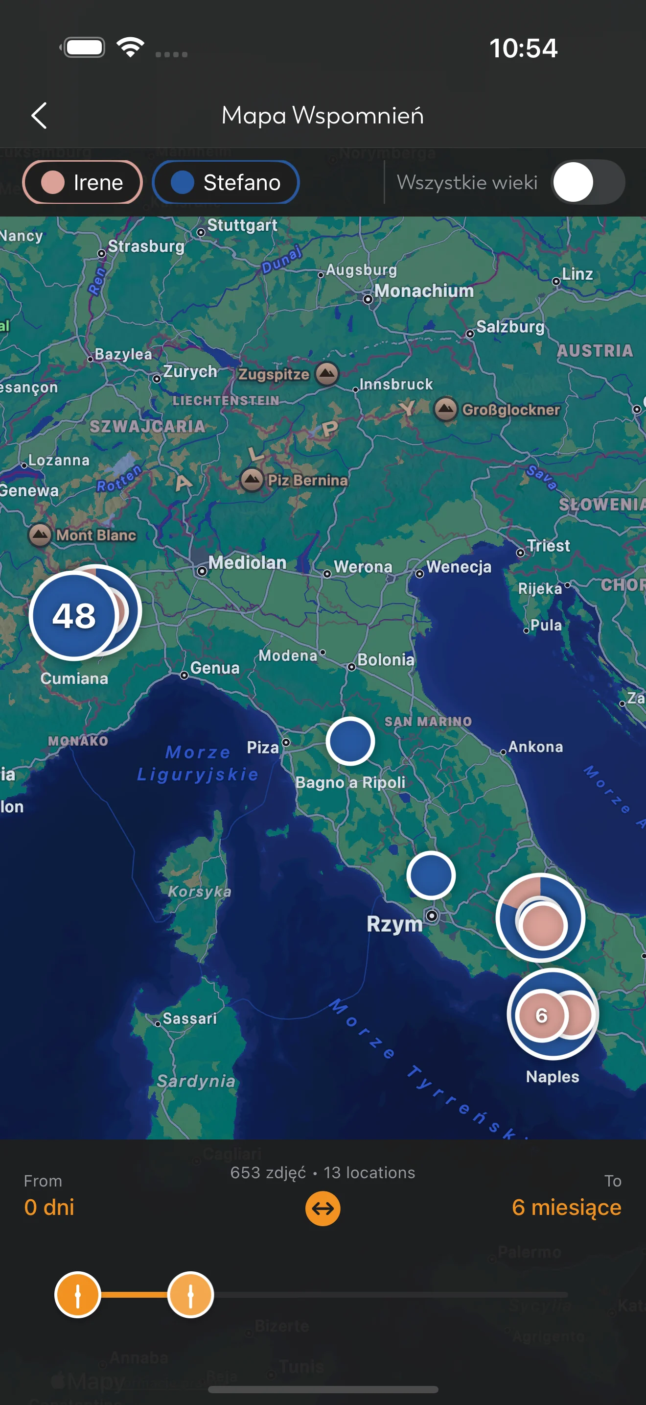 Mapa wspomnień pokazująca lokalizacje zdjęć