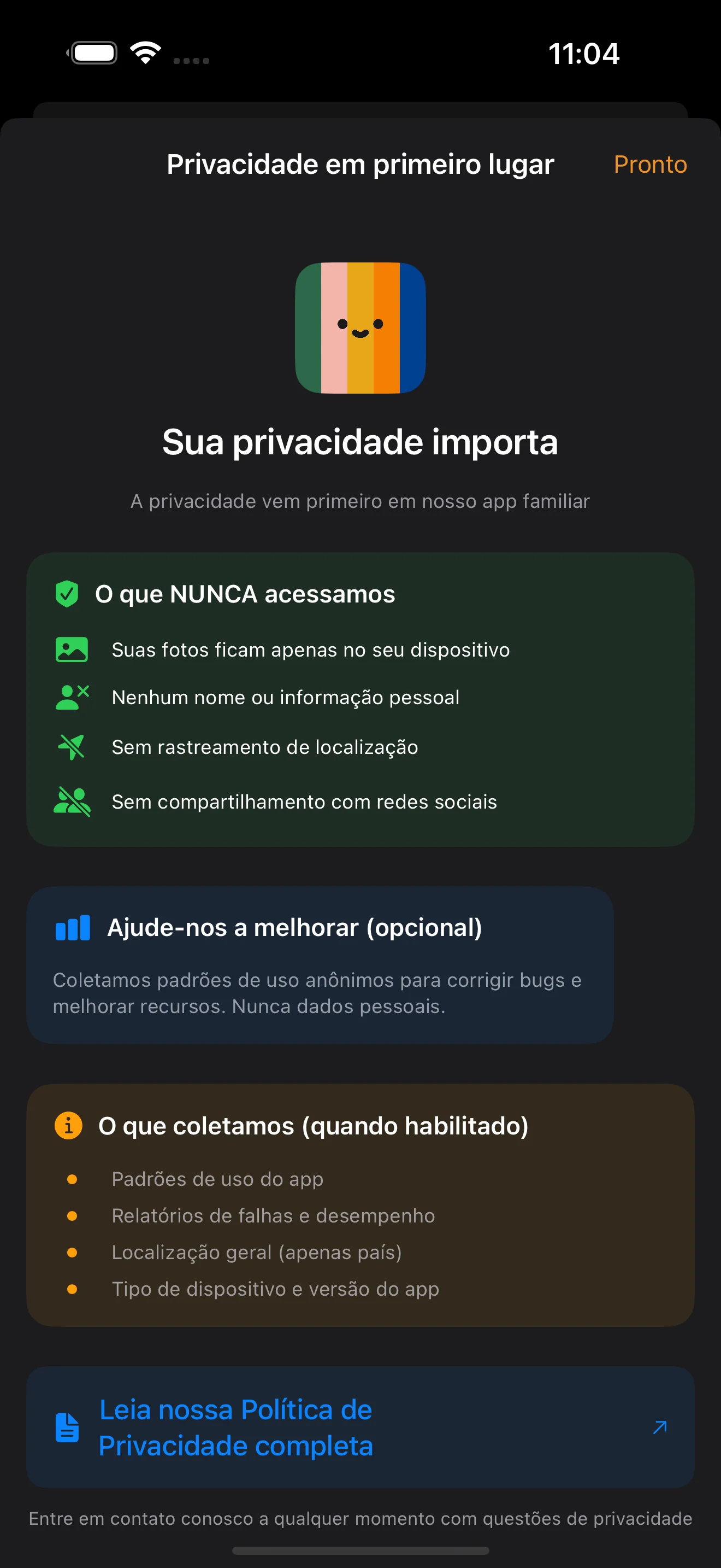 Configurações e controlos de privacidade